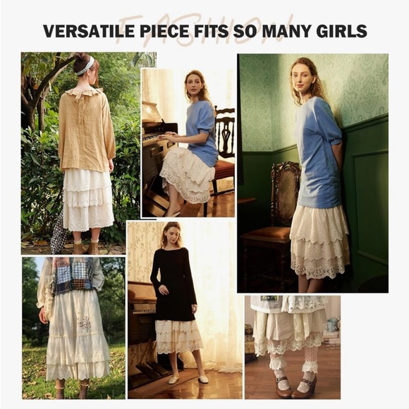 Cotton Half Slip Lightweight Skirt Extender Underskirt for Women 3 Tiered Lace - Picture 3 of 6